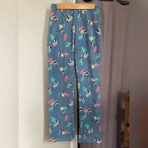 Blue Fleece Pajama Pants with Lemur Print